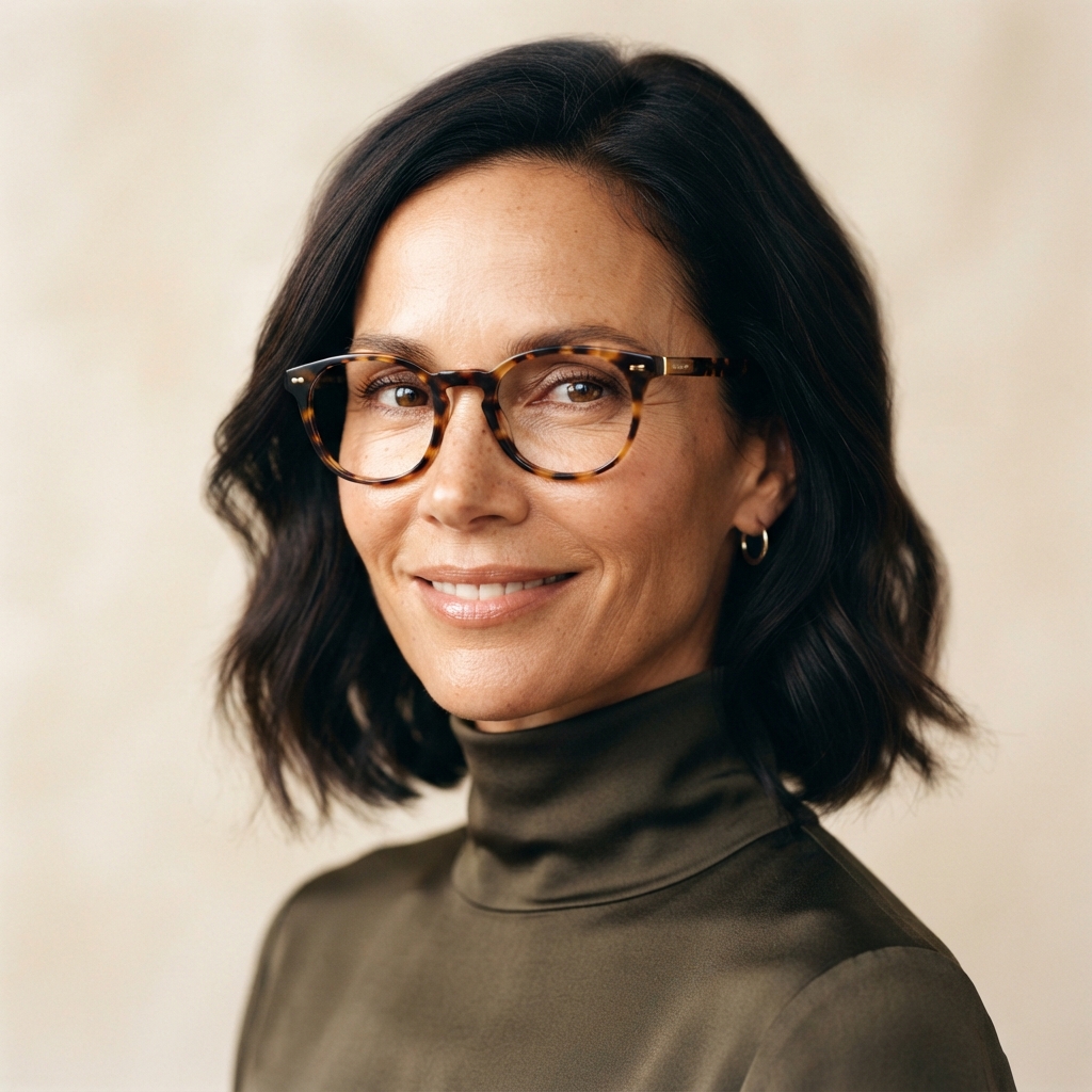Editorial portrait wearing premium eyeglasses